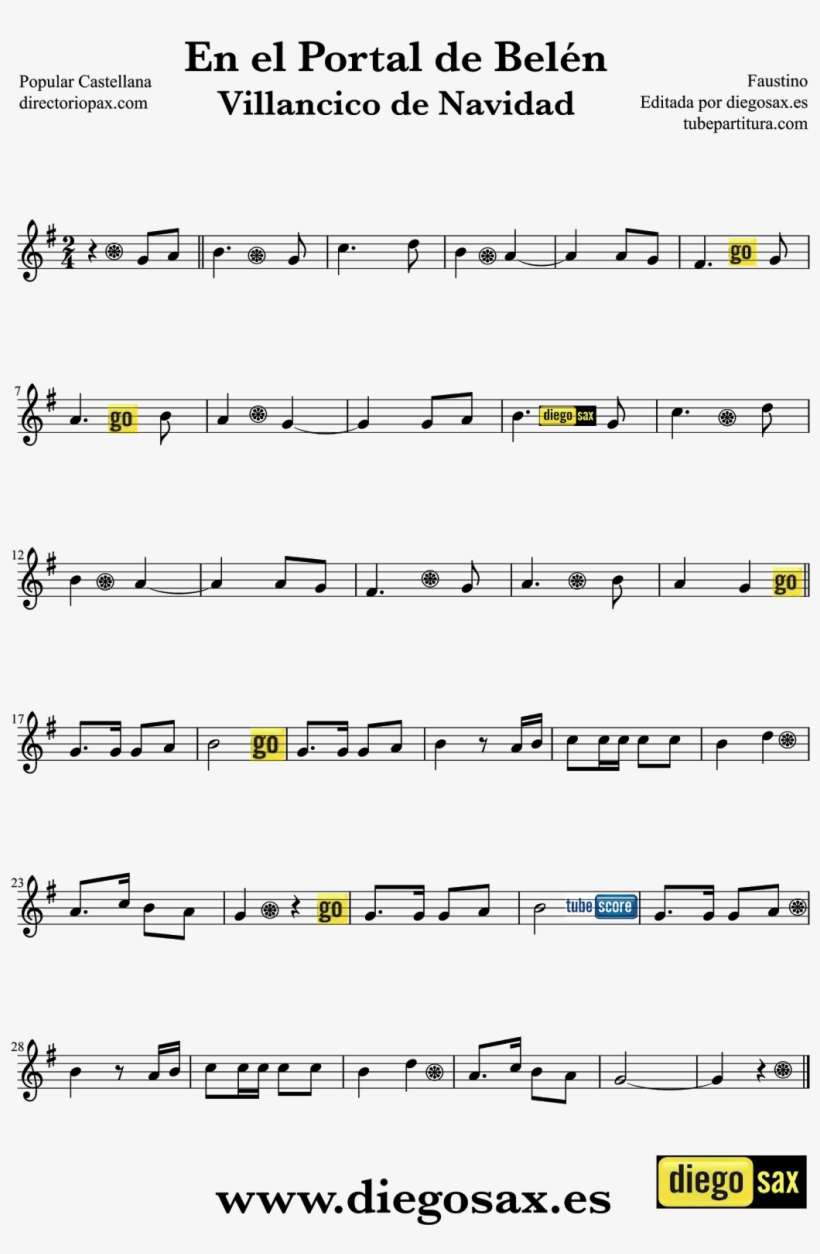 En El Portal De Belén Partitura Del Villancico En Clave - Saxophone, transparent png download