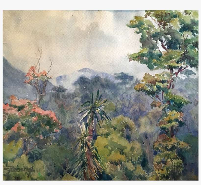 Tropical Impressionist Watercolor Signed Illegibly - Floral Design, transparent png download