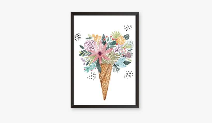 Floral Waffle Cone - Helado Con Flores Acuarelado, transparent png download