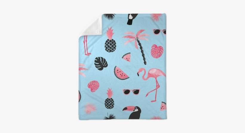 Tropical Trendy Pattern With Watercolor Flamingo, Watermelon - Flamingo Summer Background, transparent png download