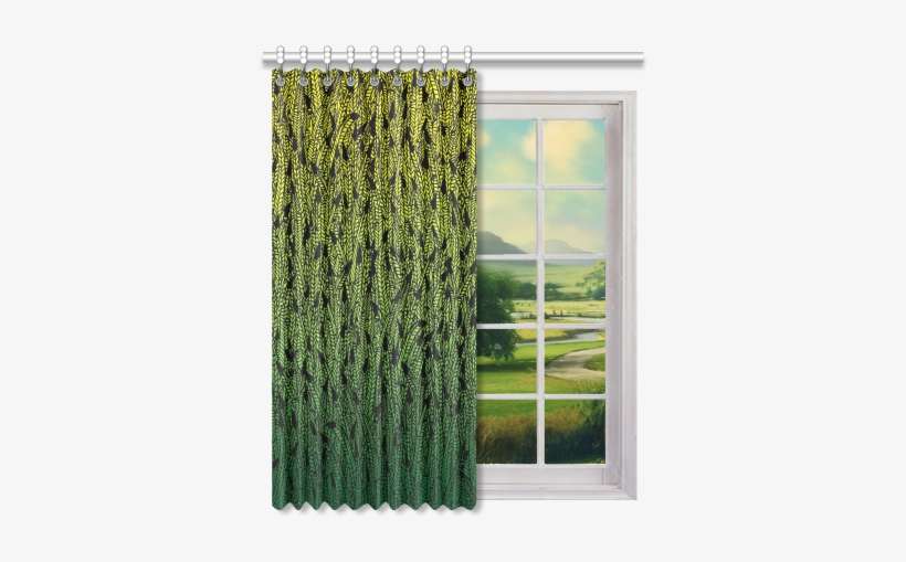 Yellow Green Ombre Feathers Pattern Black Window Curtain - 1x Lego Polyester Window Curtain 52" X 63" (132 Cm, transparent png download