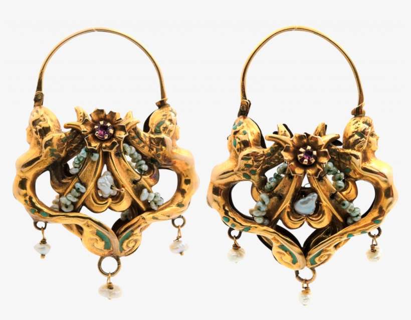 Antique Pearl And Ruby Earrings In 14k Gold - Earrings, transparent png download