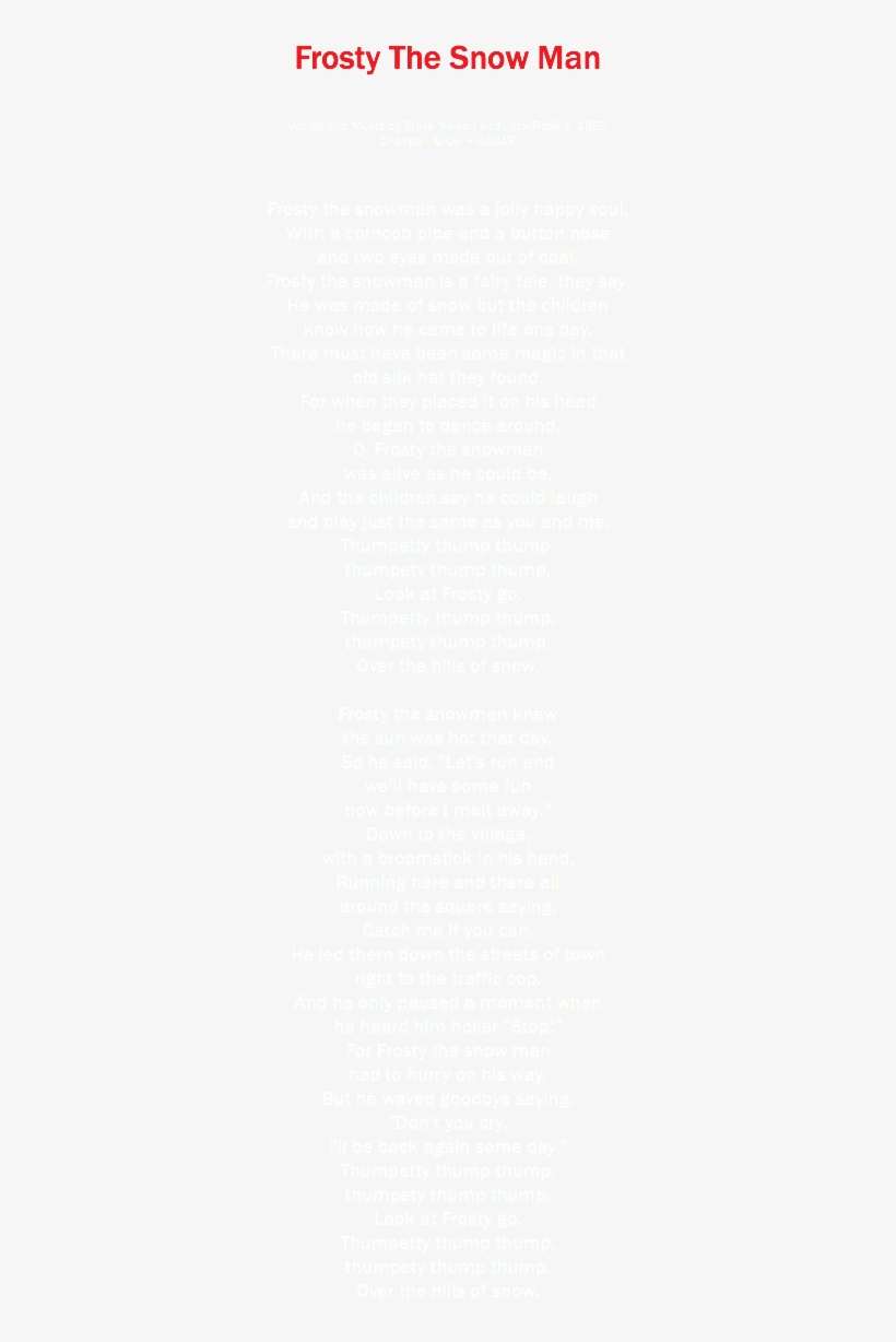 Frosty The Snow Man Words And Music By Steve Nelson - .com, transparent png download