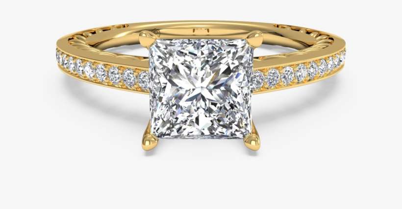 Lattice Micropave Engagement Ring In 18k Yellow Gold - Transparent Yellow Gold Diamond Ring, transparent png download