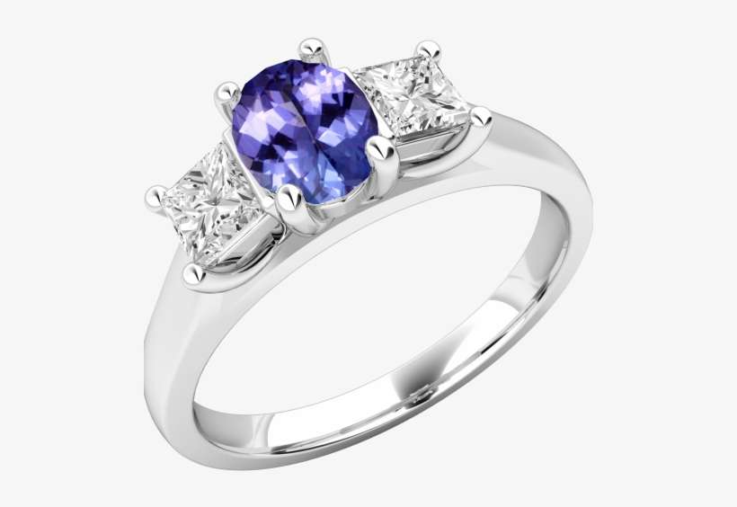 A Stunning Three Stone Tanzanite & Diamond Ring In - Oval Ruby Ring With Diamond Sides, transparent png download