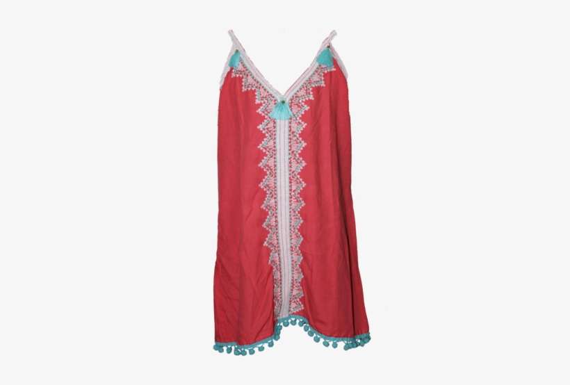 Coral, White And Aqua Embroidered Dresscoral With Embroidered - Lace, transparent png download