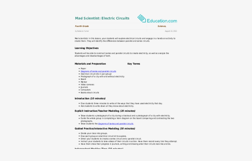 Electric Circuits - Lesson Plan In Science, transparent png download