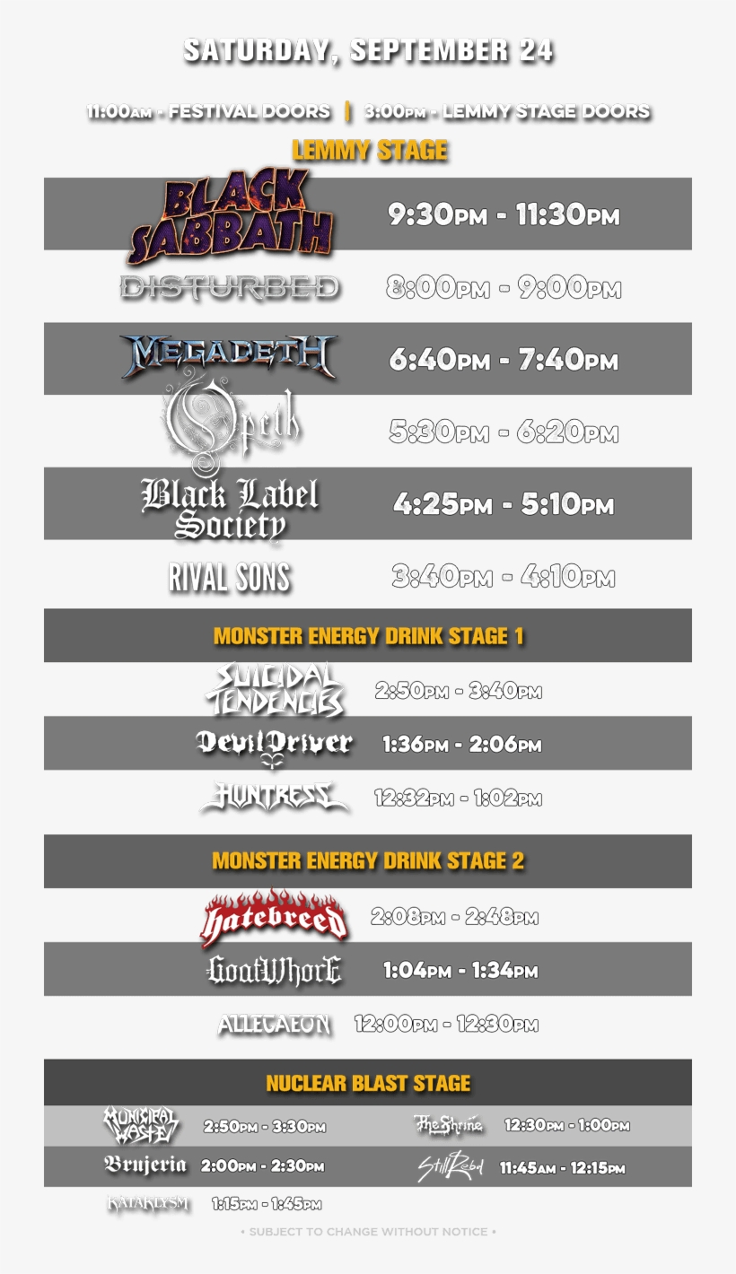 Ozzfest Set Times Ghostcultmag - Ozzfest 2016 Set Times, transparent png download