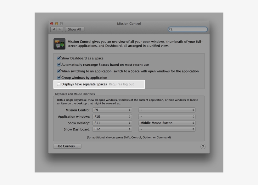 Deselect The Option For "displays Have Separate Spaces ディスプレイ ごと に 個別