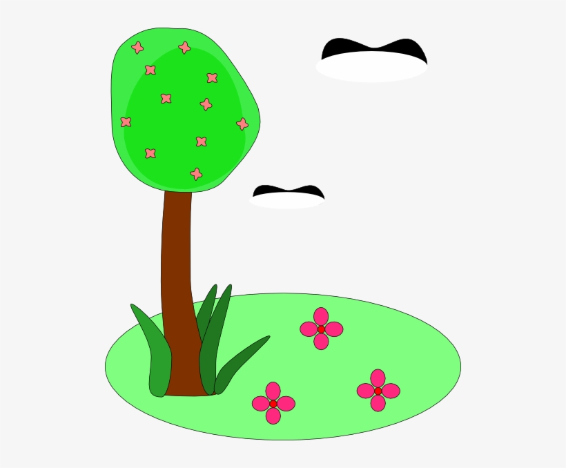 Tree Birds Flowers Cartoon Svg Clip Arts 516 X 598, transparent png download