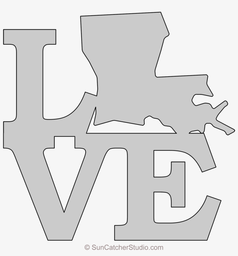Louisiana Love Map Outline Scroll Saw Pattern Shape - Stencil, transparent png download