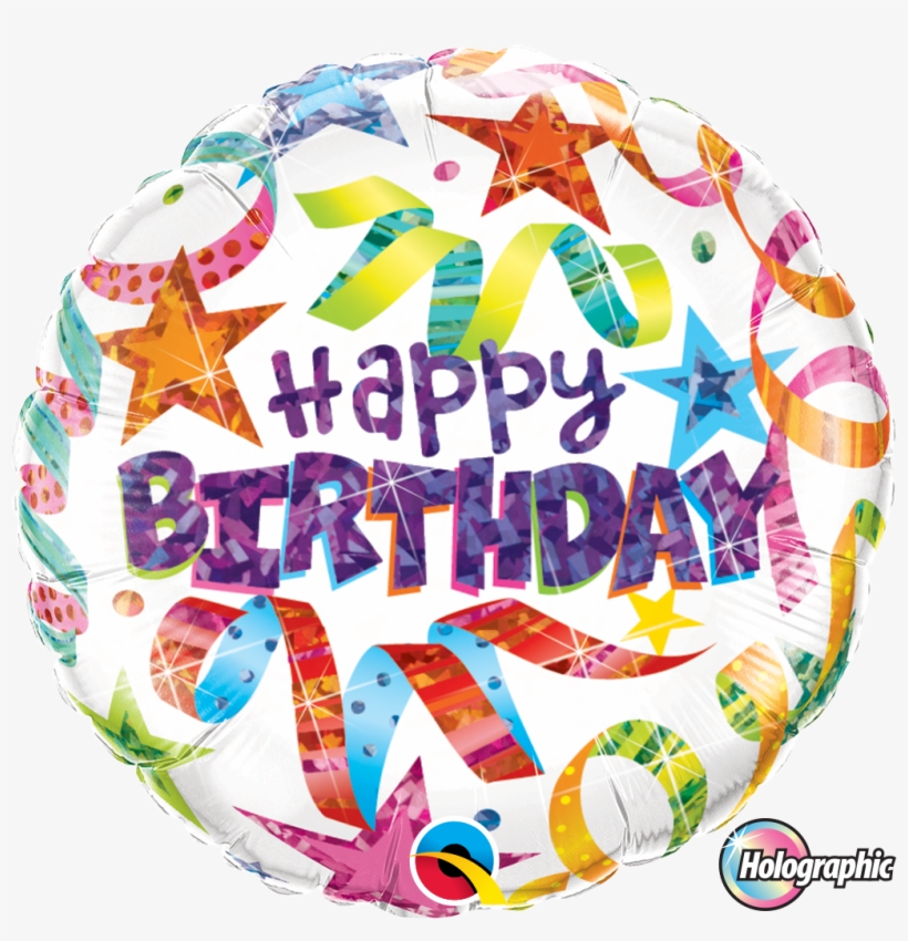 Holographic Birthday Stars & Streamers Foil Balloon - Birthday Stars & Streamers Holographic Foil Balloon, transparent png download