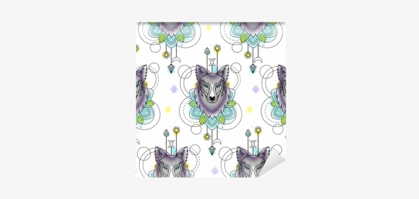 Abstract Wolf Watercolor Seamless Pattern Wall Mural - Watercolor Painting, transparent png download