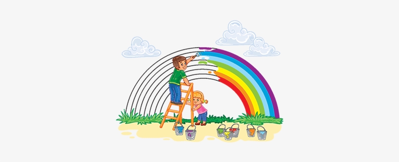 Carefree Young Children Paint A Rainbow Of Colors, - Rainbow, transparent png download