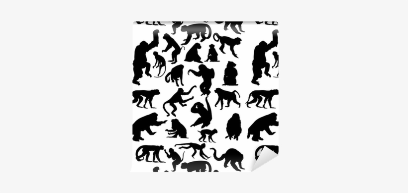 Twenty Two Black Isolated Monkey Silhouettes Wallpaper - Monkey Silhouette Two, transparent png download