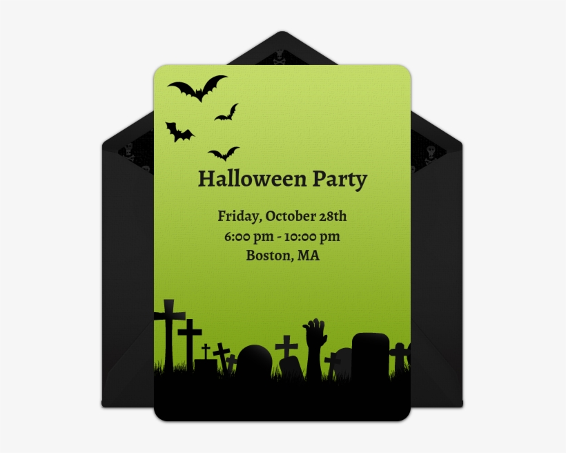 Graveyard Silhouette Online Invitation - Spooky Graveyard At Night, transparent png download