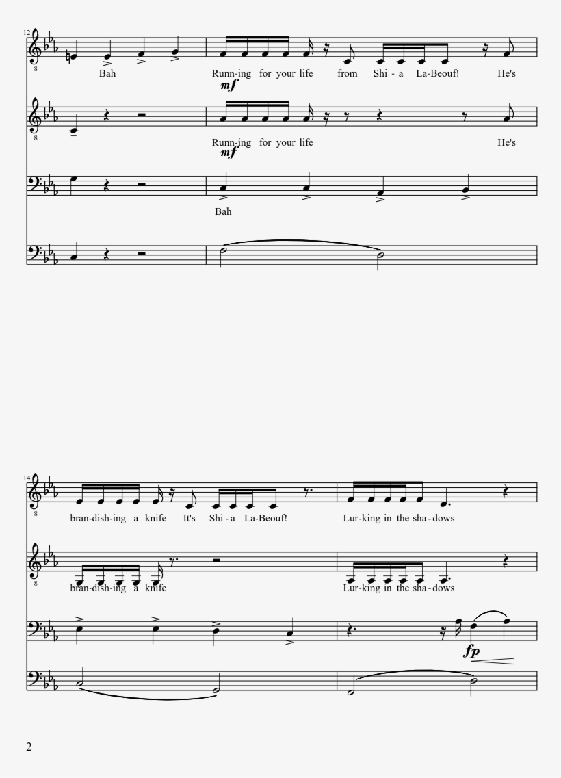 Shia Labeouf Sheet Music Composed By Rob Cantor Arr - Music, transparent png download