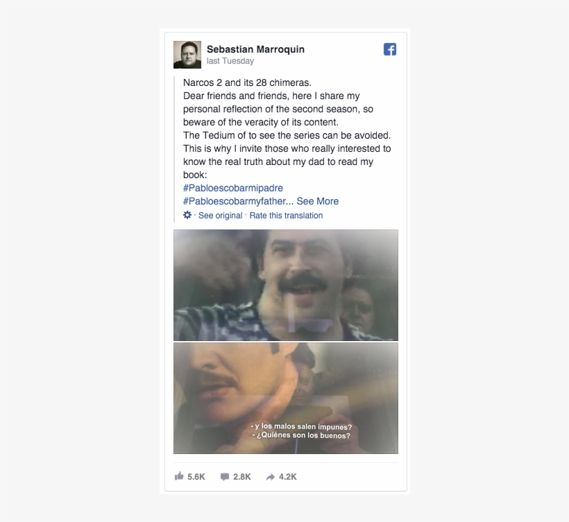 Pablo Escobar's Son Sebastián Marroquín Had A Few Problems - Julia Child And More Company, transparent png download