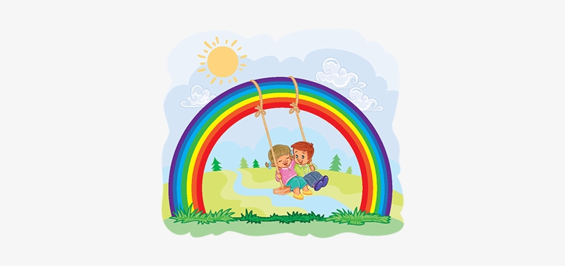 Carefree Young Children Swinging On The Rainbow, Cute, - Vector Graphics, transparent png download