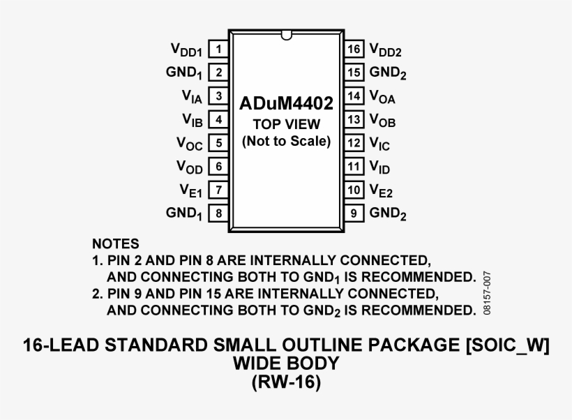 Adum4402 Pin Configuration - 16 Lead Wide Body Soic, transparent png download
