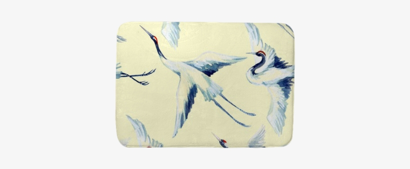 Watercolor Asian Crane Bird Seamless Pattern Bath Mat - Watercolor Crane Bird, transparent png download