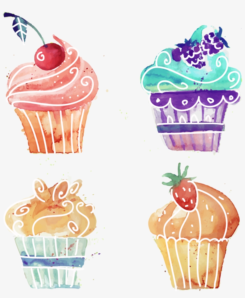 Cupcake Fruitcake Watercolor Painting - Baking T-shirt Mugs, transparent png download