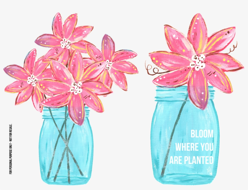 28 Collection Of Blue Mason Jar Drawing - Flowers In A Mason Jar Clip Art, transparent png download