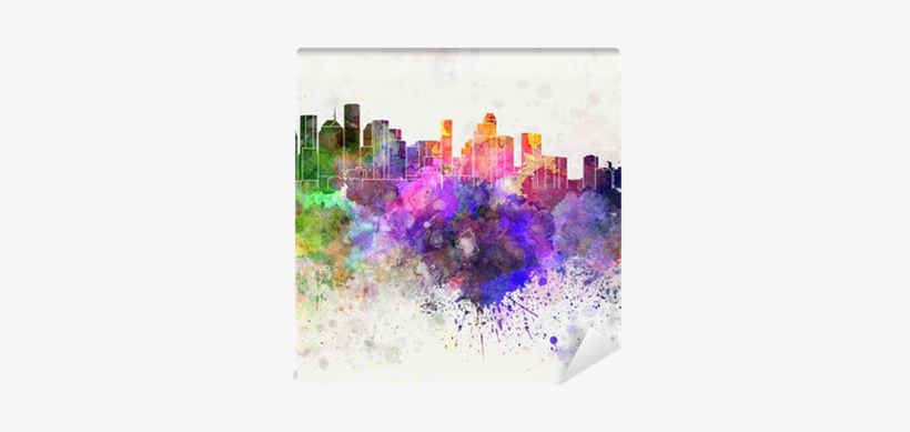 Houston Skyline In Watercolor Background Wall Mural - Houston Skyline Black And White, transparent png download