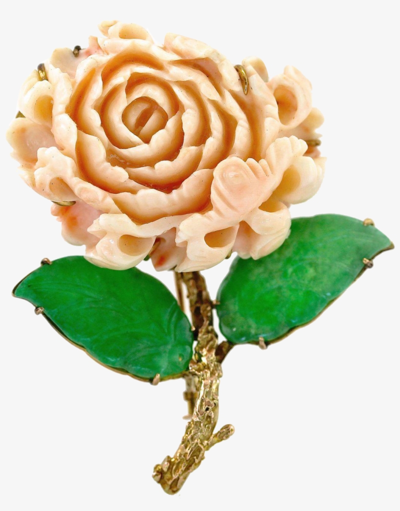 M#century Coral Chrysanthemum Jade 14k Gold Brooch, - Gold, transparent png download