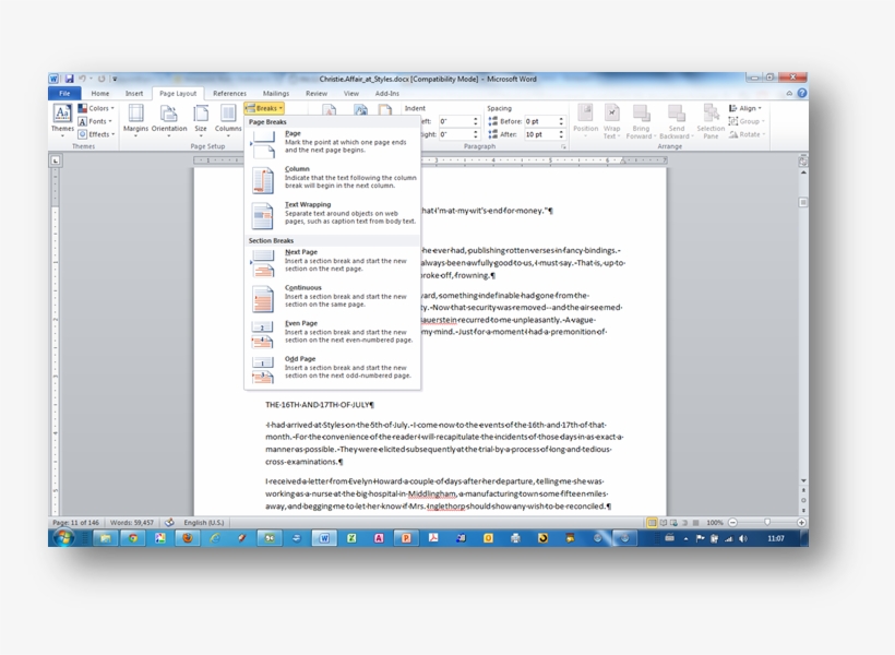 [msword 2007 Break Options] - Microsoft Word, transparent png download