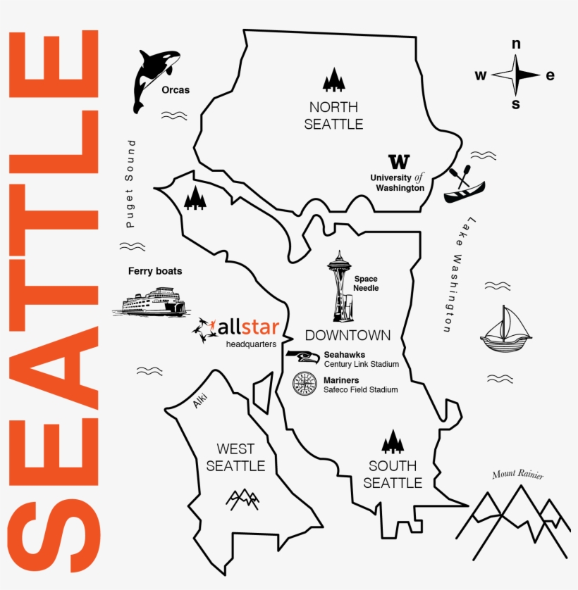 Seattle Map For All Star Directories Ira Gunawan Design - Simple Seattle Map, transparent png download