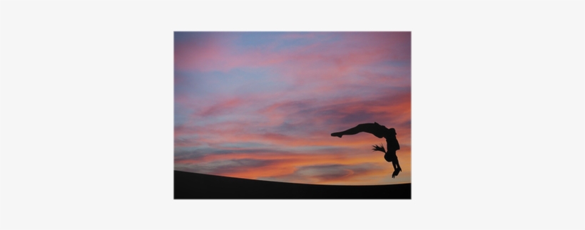 Silhouetted Gymnast Doing A Back Handspring In Sunset - Sunset, transparent png download