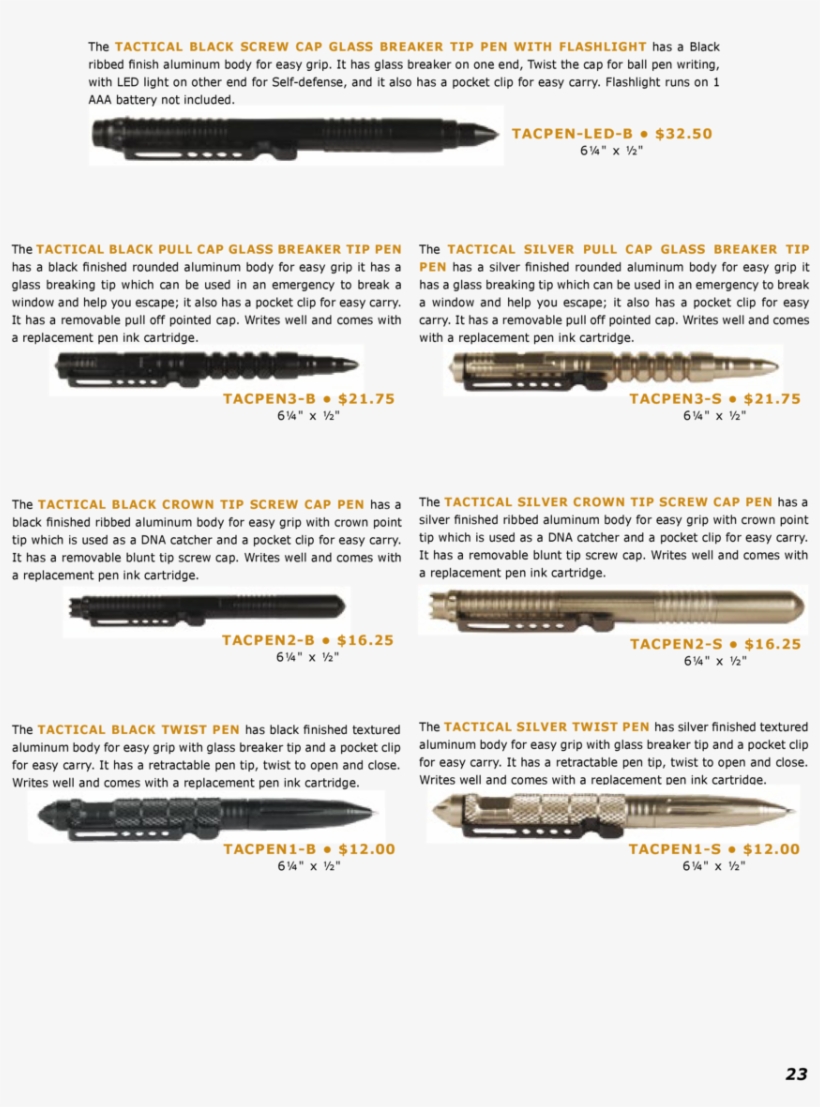 The Tactical Black Screw Cap Glass Breaker Tip Pen - Firearm, transparent png download