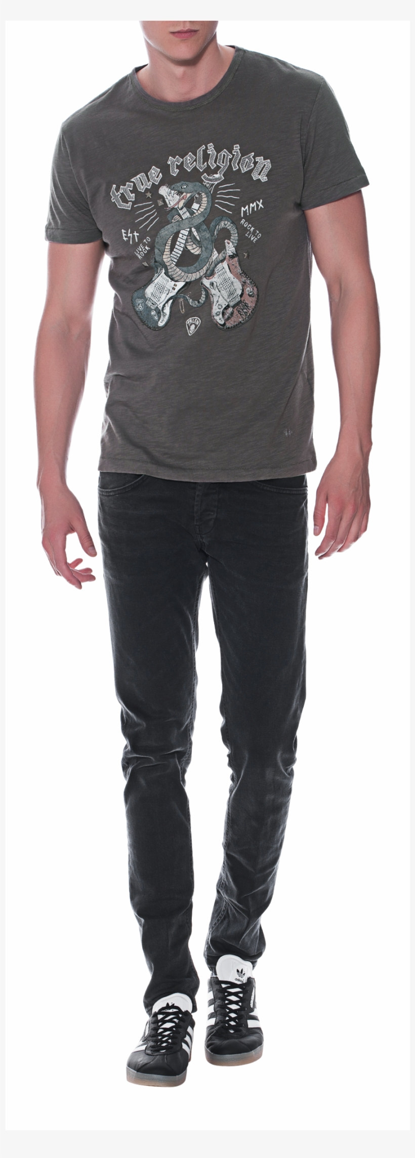 True Religion Snake Guitar Dusty Olive Embroidered - Shirt, transparent png download