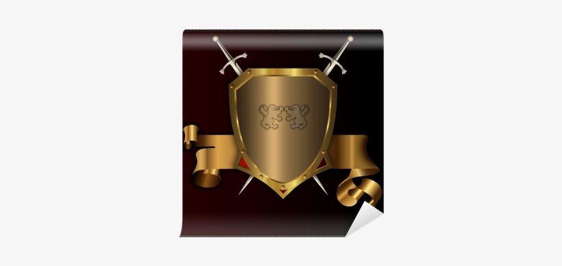 Golden Riveted Shield With Swords And Golden Ribbon - Escudo Y Espada En Dorado, transparent png download
