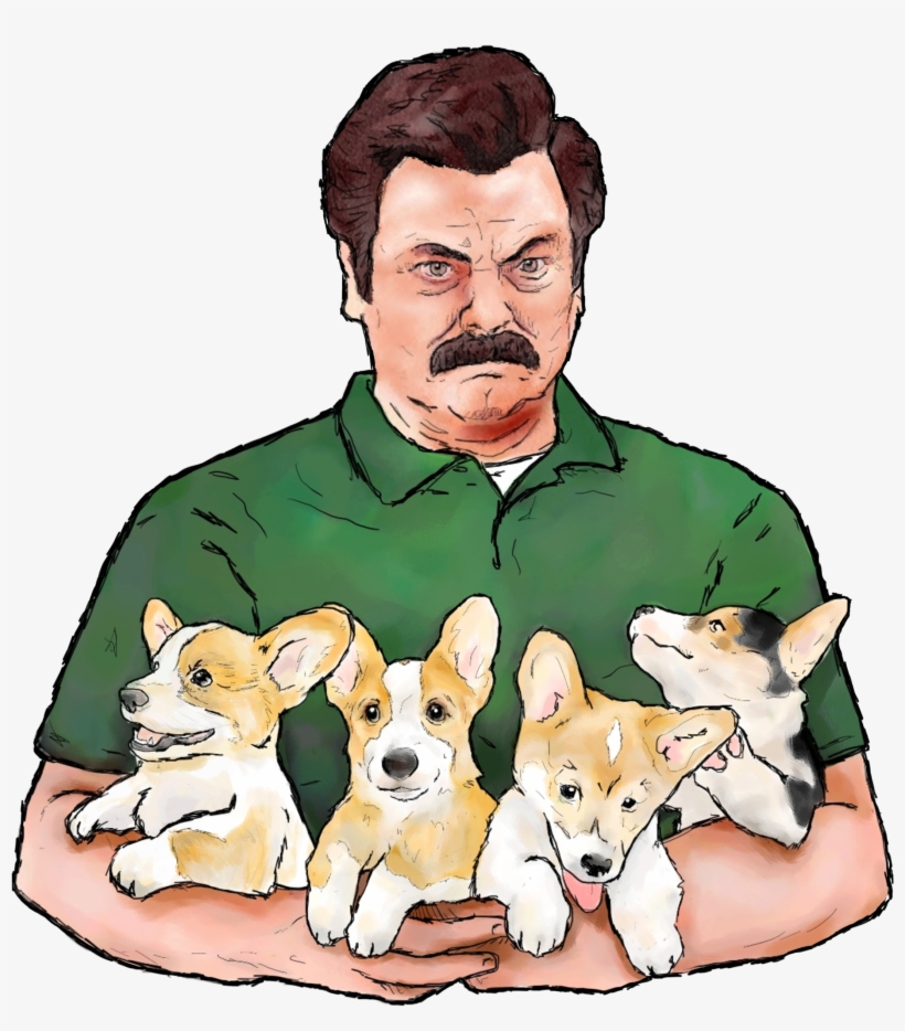 Ron Swanson & Corgi Puppies - Ron Swanson Corgi, transparent png download