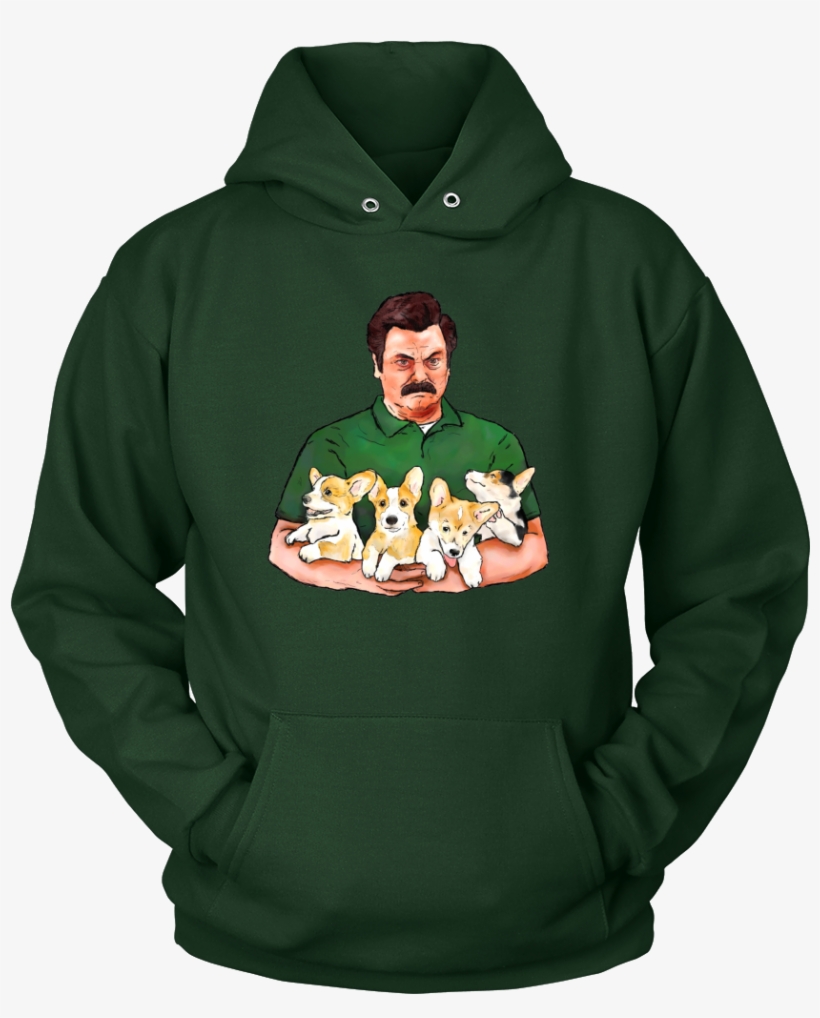 Ron Swanson Holding Corgi Puppies Hoodie - Equestrian Horses Are Like Potato Chips Perfect Gift, transparent png download