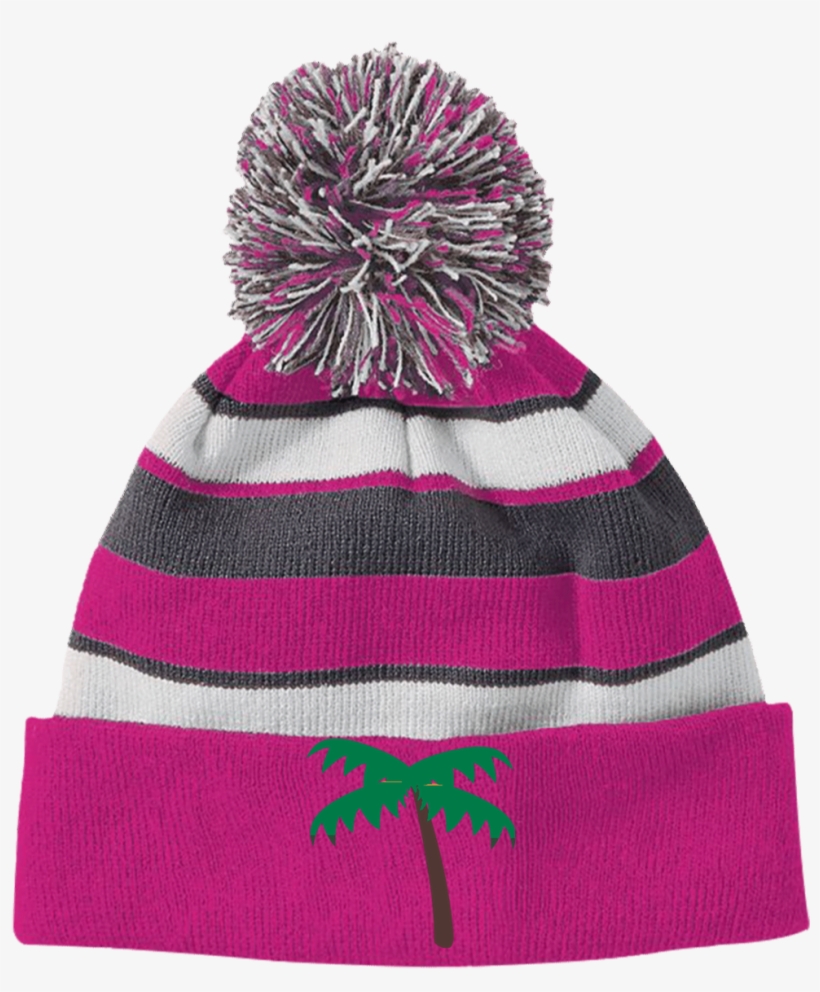 Palm Tree Emoji 223835 Holloway Striped Beanie With - Hey Batter Batter - White Letter - Pom Pom Beanies, transparent png download