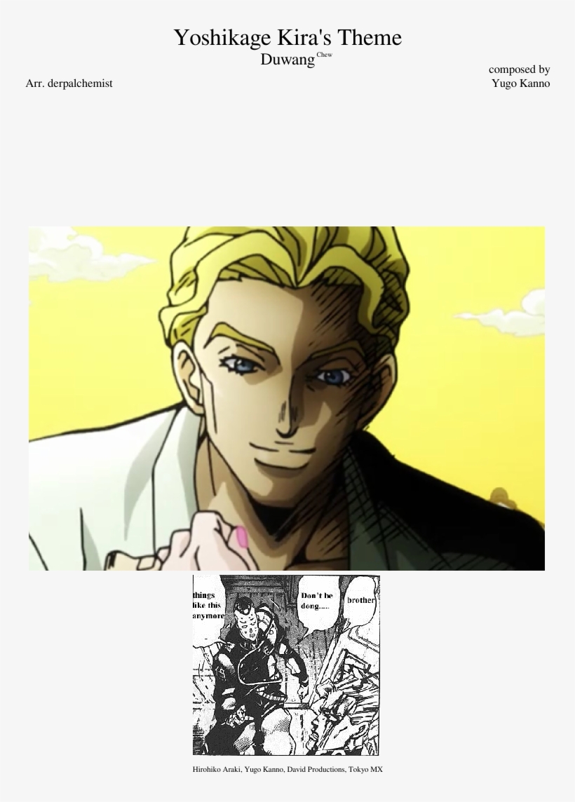 Yoshikage Kira's Theme Duwang Sheet Music Composed - Yoshikage Kira Theme Piano, transparent png download
