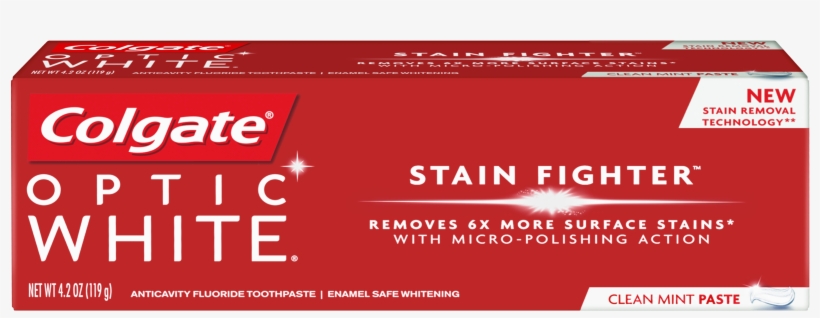 Colgate Optic White Stain Fighter Clean Mint Toothpaste, - Colgate Optic White Stain, transparent png download