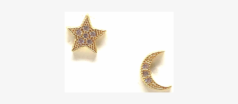 Micro Pave Moon & Star Stud - Gold, transparent png download
