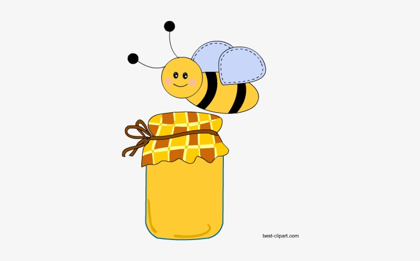 Free Bee With Honey Jar Clipart - Honey, transparent png download