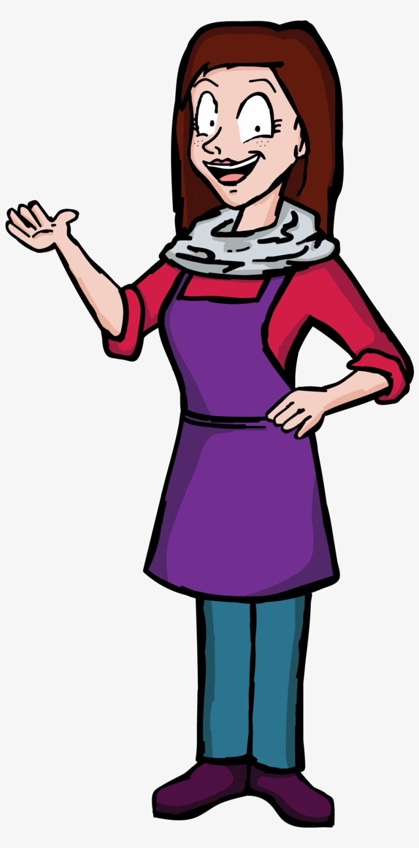 Grocery Girl Brown Hair - Cashier Worker Cartoon Transparent Background, transparent png download