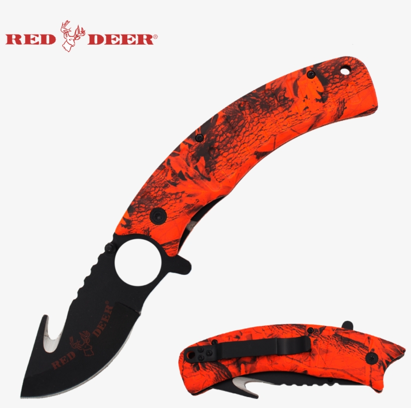 9" Red Deer Hunter Red Orange Tree Camo Assisted Open - Red Deer Genuine Leather Sharpening And Honing Strop, transparent png download