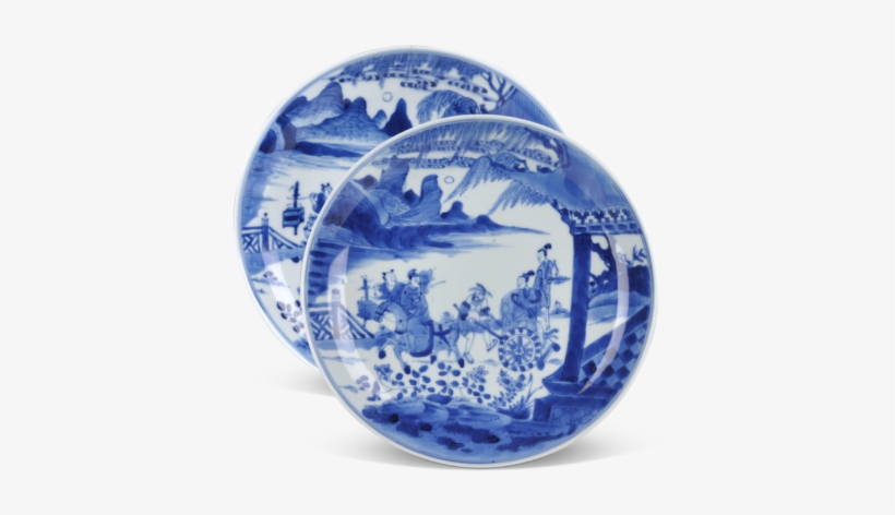A Pair Of Blue And White Yongzheng Plates - Blue And White Porcelain, transparent png download