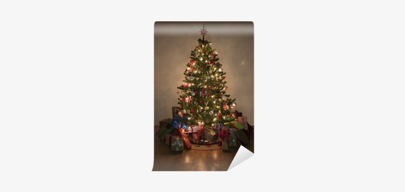 Illuminated Christmas Tree With Presents Wall Mural - Christmas Tree, transparent png download