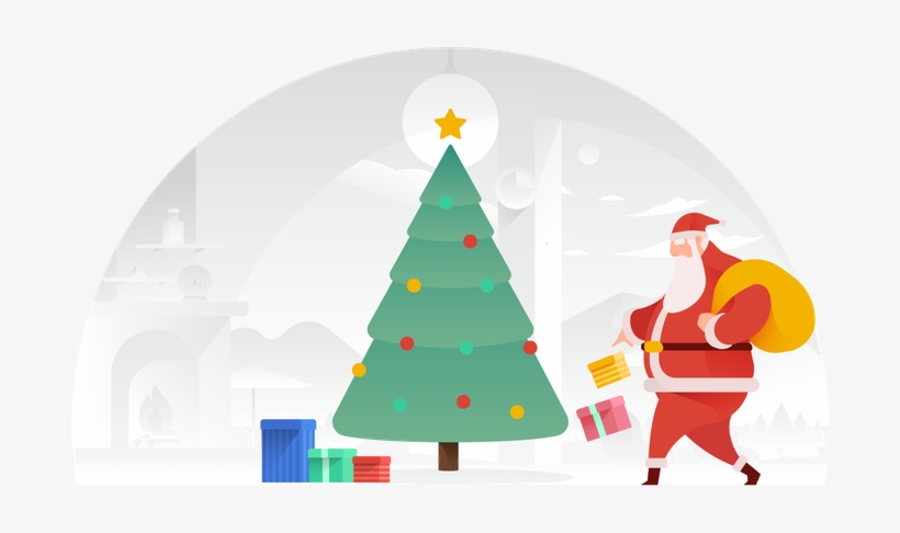 Premium Santa Flying Over Mountains Illustration Download - Christmas Tree, transparent png download