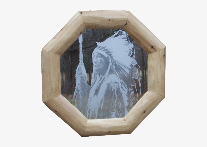 Rustic Log Picture Frame And Etched Mirror Of A Proud - Mirror, transparent png download