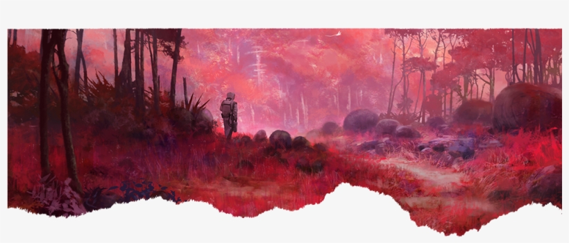 Red Trees Shine Like Ruby, Cliffs Pour Roaring Crystal - Concept Art, transparent png download