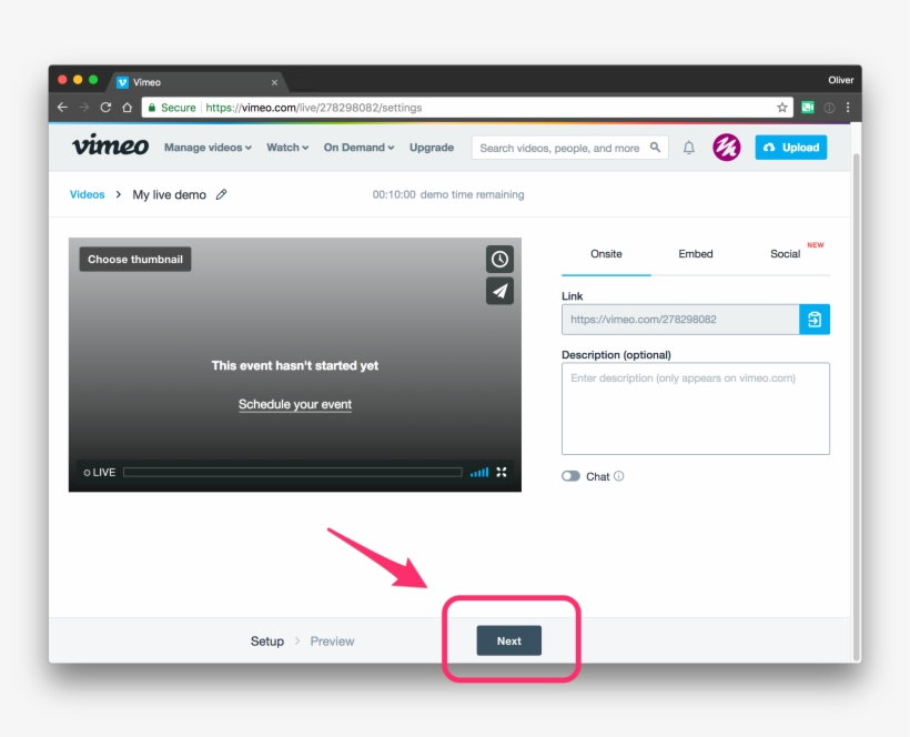 Click On The "next" Button To Get To The Rtmp Settings - Vimeo, transparent png download